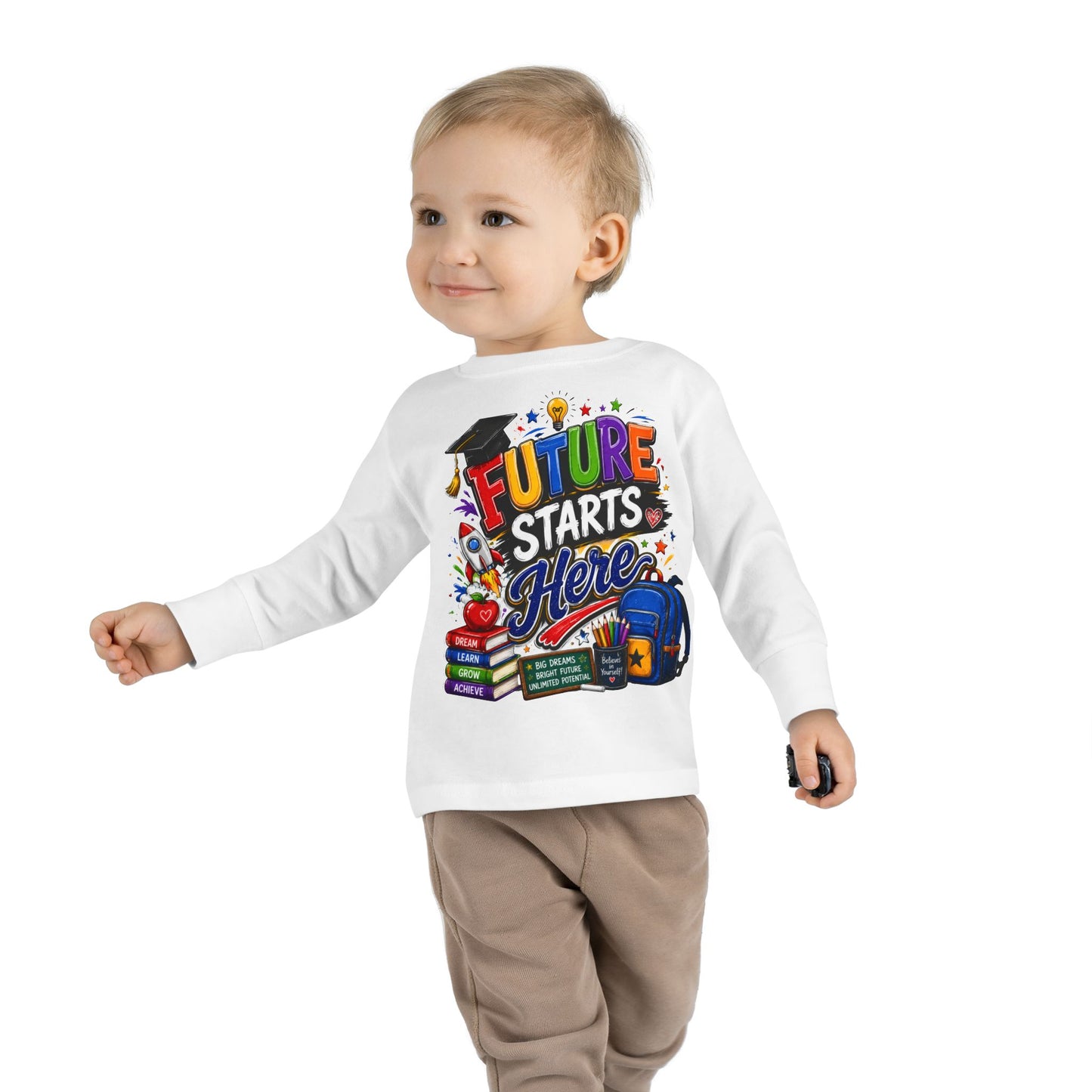 Toddler Long Sleeve Tee - "Future Starts Here" Back-to-School Shirt