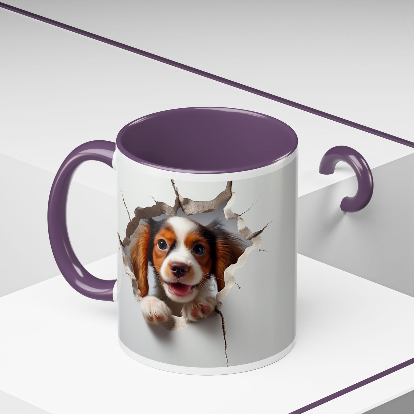 Puppy Peek 11/15oz Accent Coffee Mug — Cute Dog Breaking Through Design