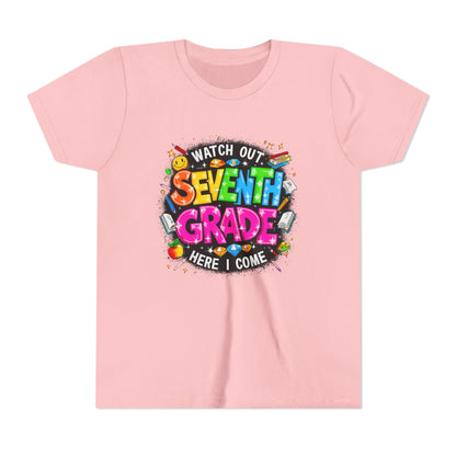 Seventh Grade Kids T-Shirt – “Watch Out Seventh Grade Here I Come” Back-to-School Tee