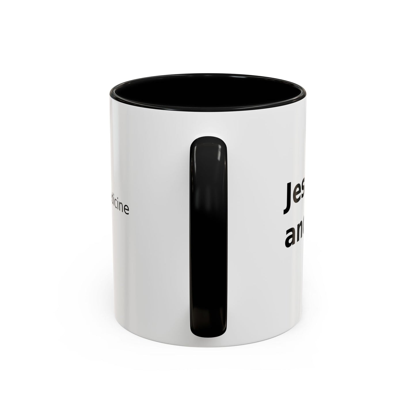 Accent Coffee Mug — “Faith + Medicine: Insulin Saves” Black-Accent Mug (11/15 oz)