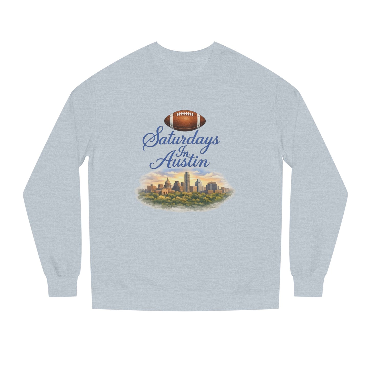 Saturdays in Austin Crewneck Sweatshirt — Floral Football City Skyline Design