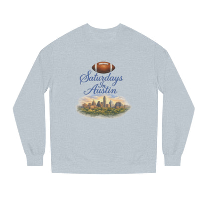 Saturdays in Austin Crewneck Sweatshirt — Floral Football City Skyline Design