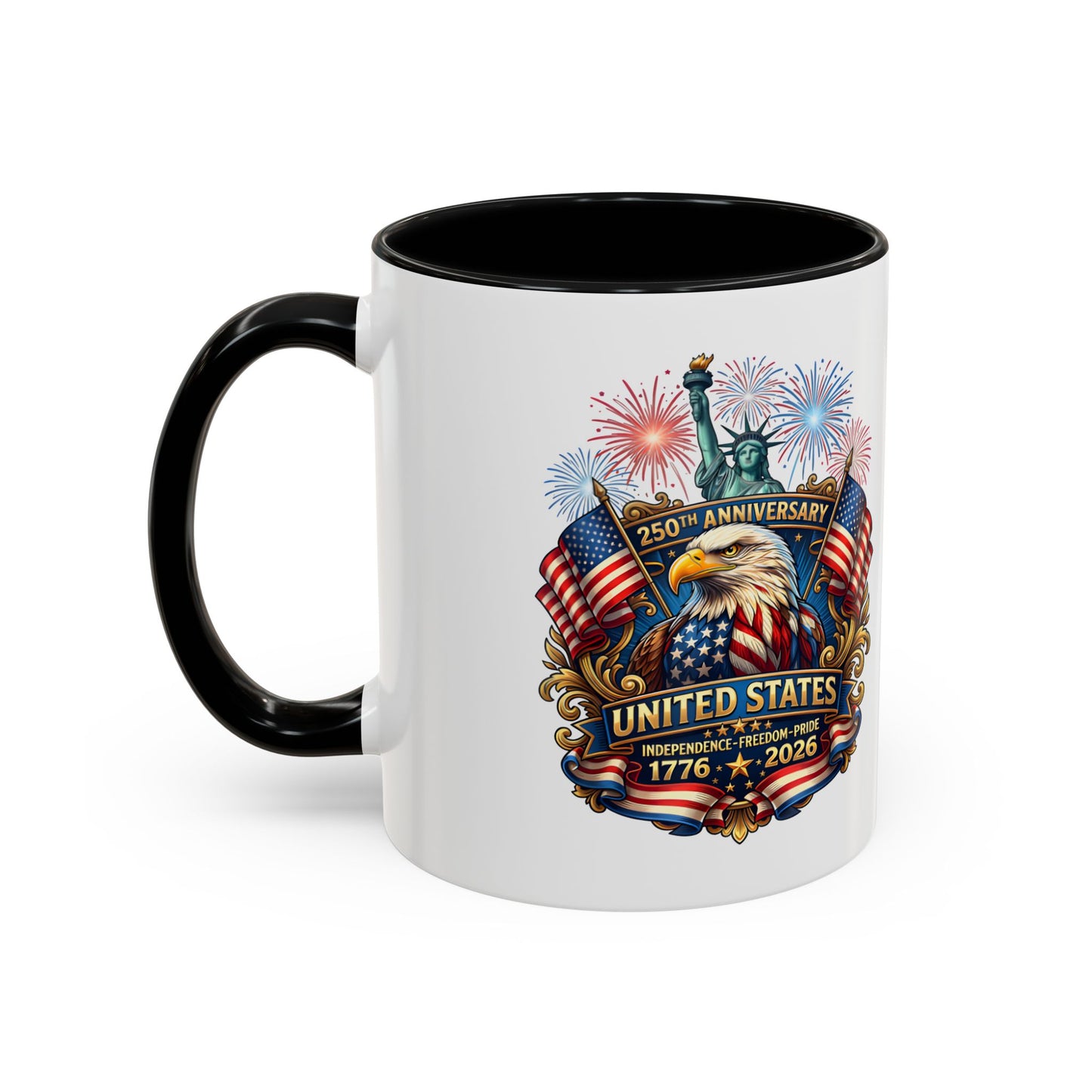 Patriotic Coffee Mug — United States 250th Anniversary Eagle & Fireworks (11/15oz)