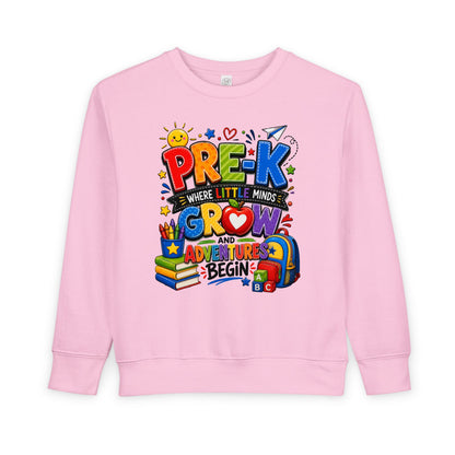 Pre-K Toddler Sweatshirt — "Pre-K Where Little Minds Grow and Adventure Begins" Kids School Pullover