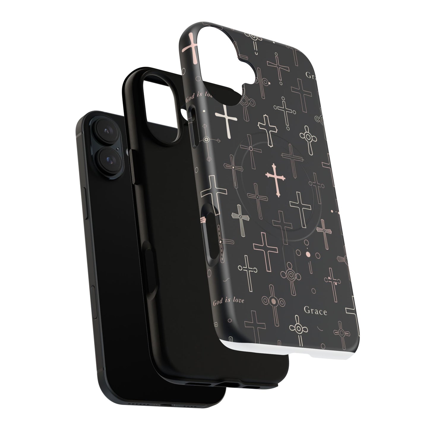 Magnetic Phone Case — Black Crosses "Grace" Protective Cover