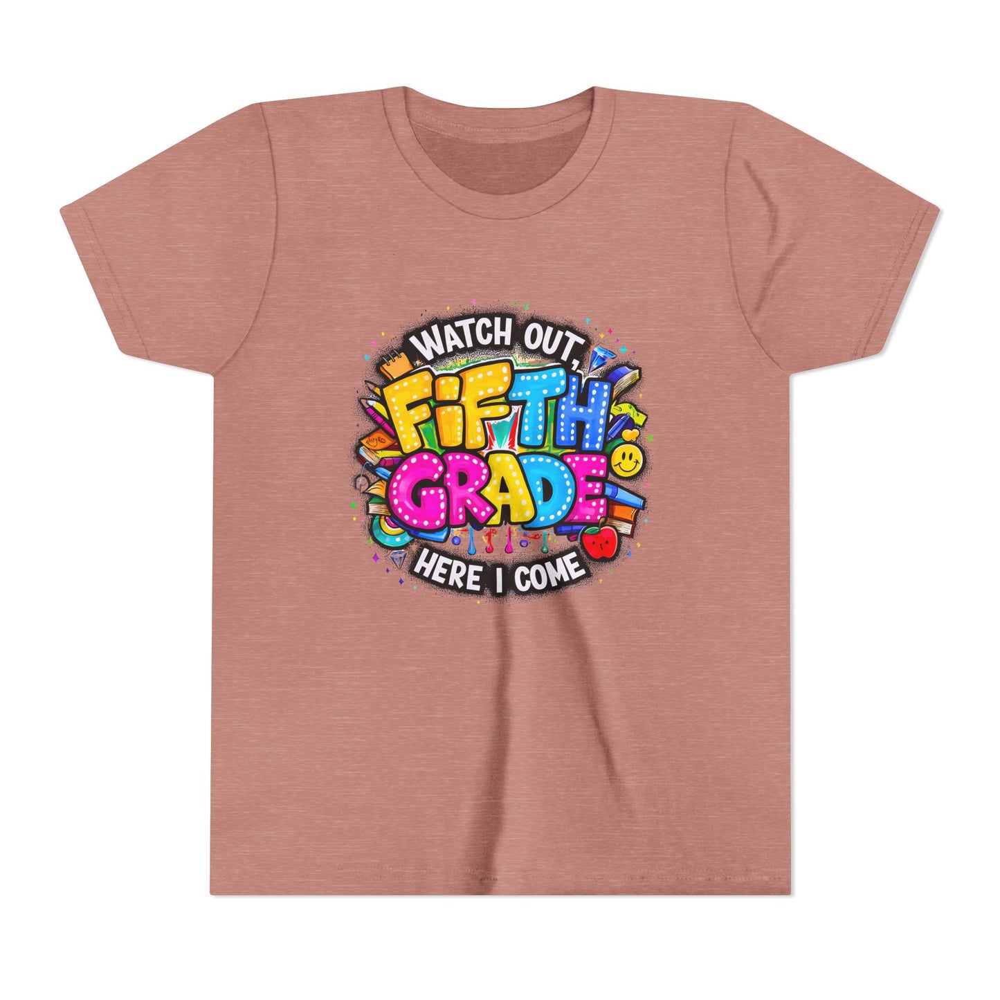 Fifth Grade T‑Shirt for Kids - "Watch Out Fifth Grade Here I Come" Back-to-School Tee