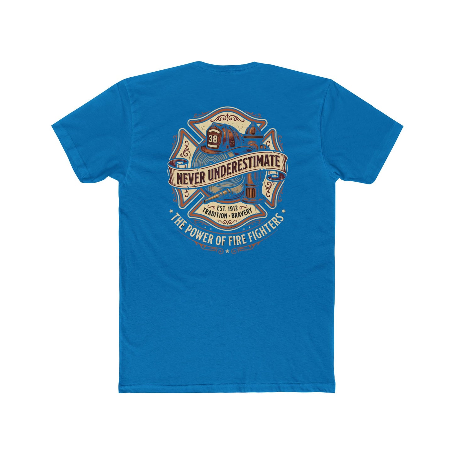 Firefighter Tee - "Never Underestimate" Vintage Firefighter Helmet Design