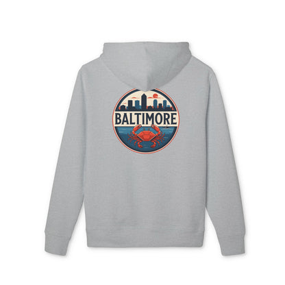 Baltimore Skyline Crab Hoodie — Retro City Emblem Pullover
