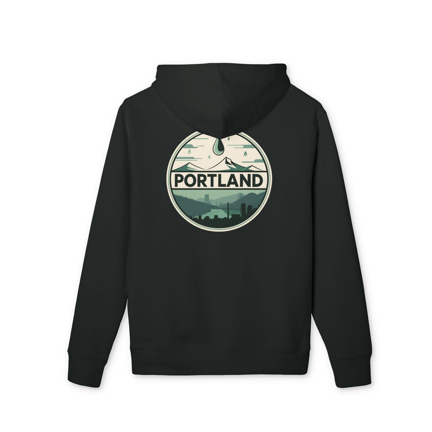 Portland Mountain & Skyline Hoodie — Vintage Nature City Badge