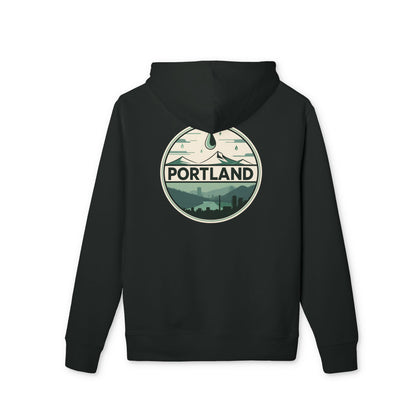 Portland Mountain & Skyline Hoodie — Vintage Nature City Badge
