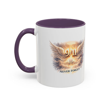9/11 Never Forget Accent Coffee Mug — Memorial Tribute Ceramic Mug