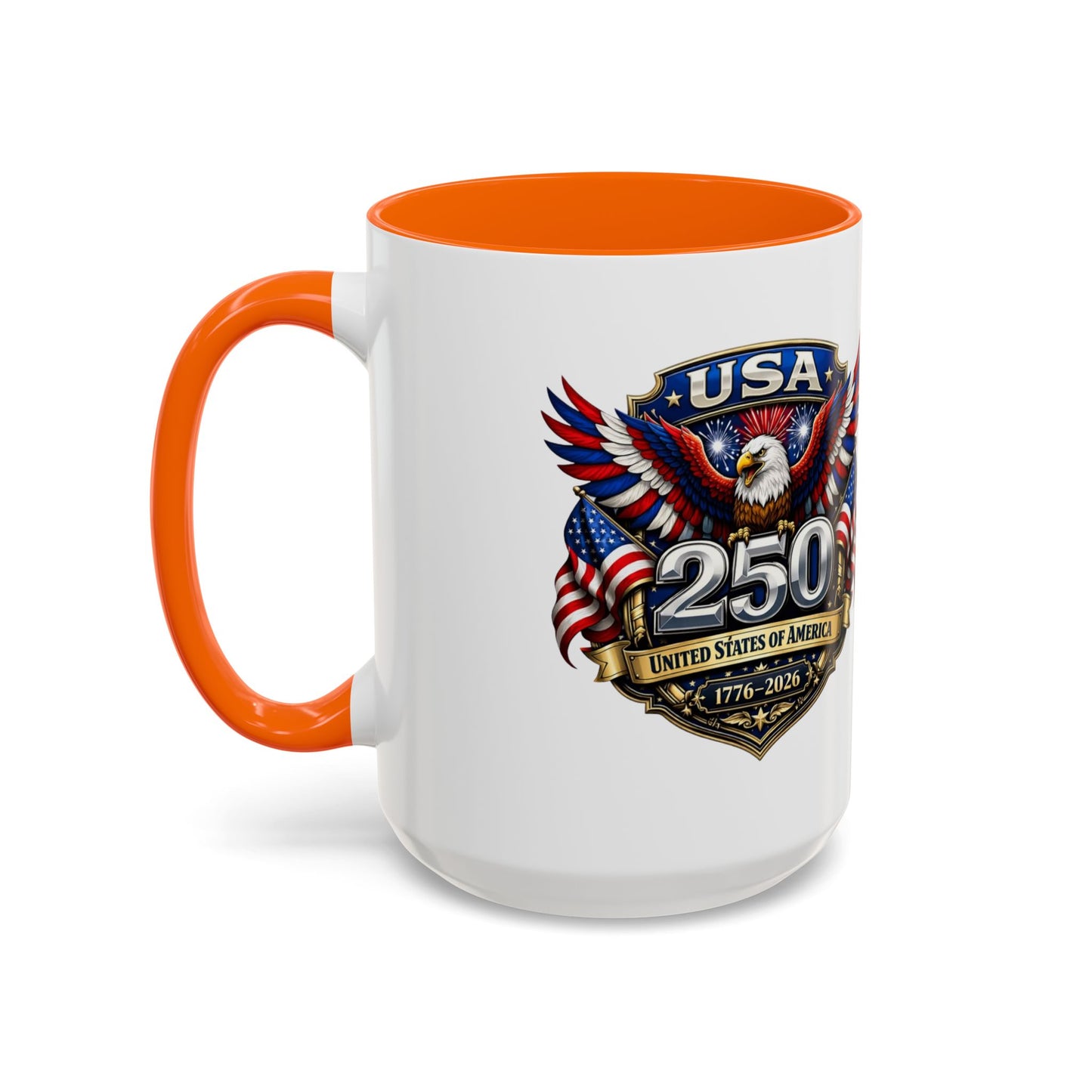 USA 250th Anniversary Accent Coffee Mug – Patriotic Eagle & Flag 1776–2026