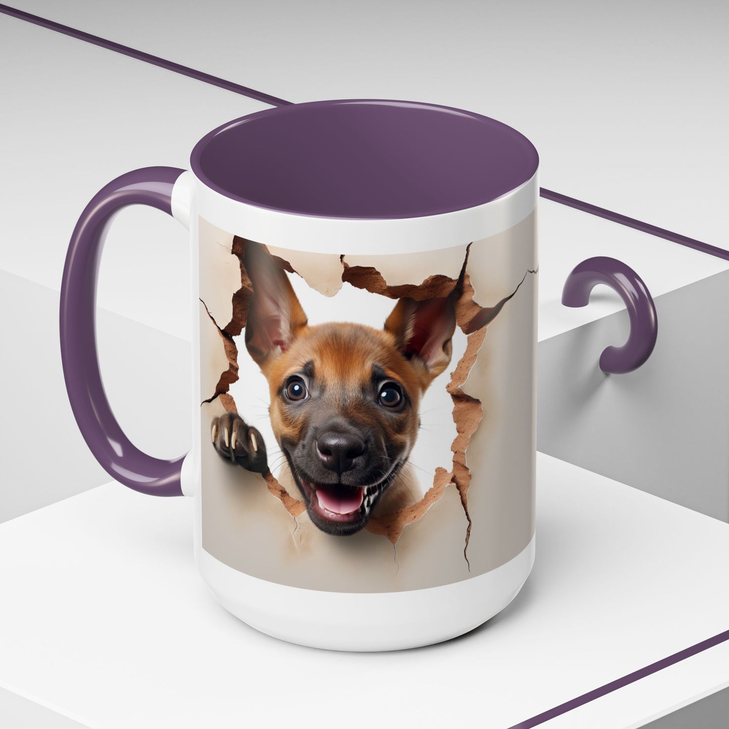 Dog Peeking Through Paper Accent Coffee Mug (11/15oz)