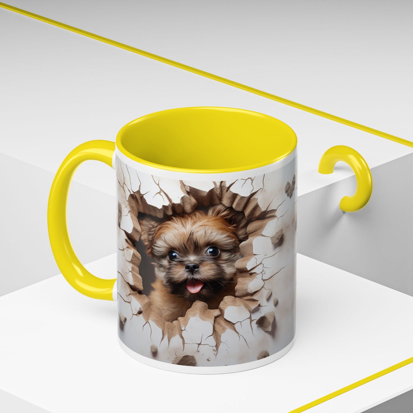 Puppy Breaking Through Accent Coffee Mug — Cute Dog 11/15oz Gift
