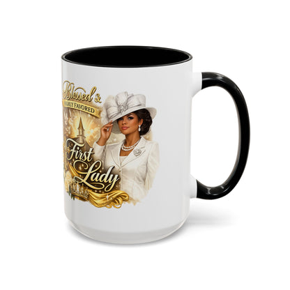 First Lady Inspirational Coffee Mug — "Blessed & Highly Favored" Accent Ceramic Mug