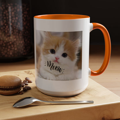 Cat Photo Coffee Mug - Cute Kitten 'Meow' Accent Mug (11/15oz)