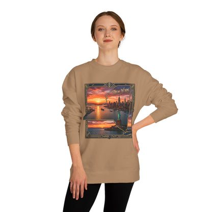 New York Sunset Crewneck Sweatshirt — Statue of Liberty Skyline Graphic
