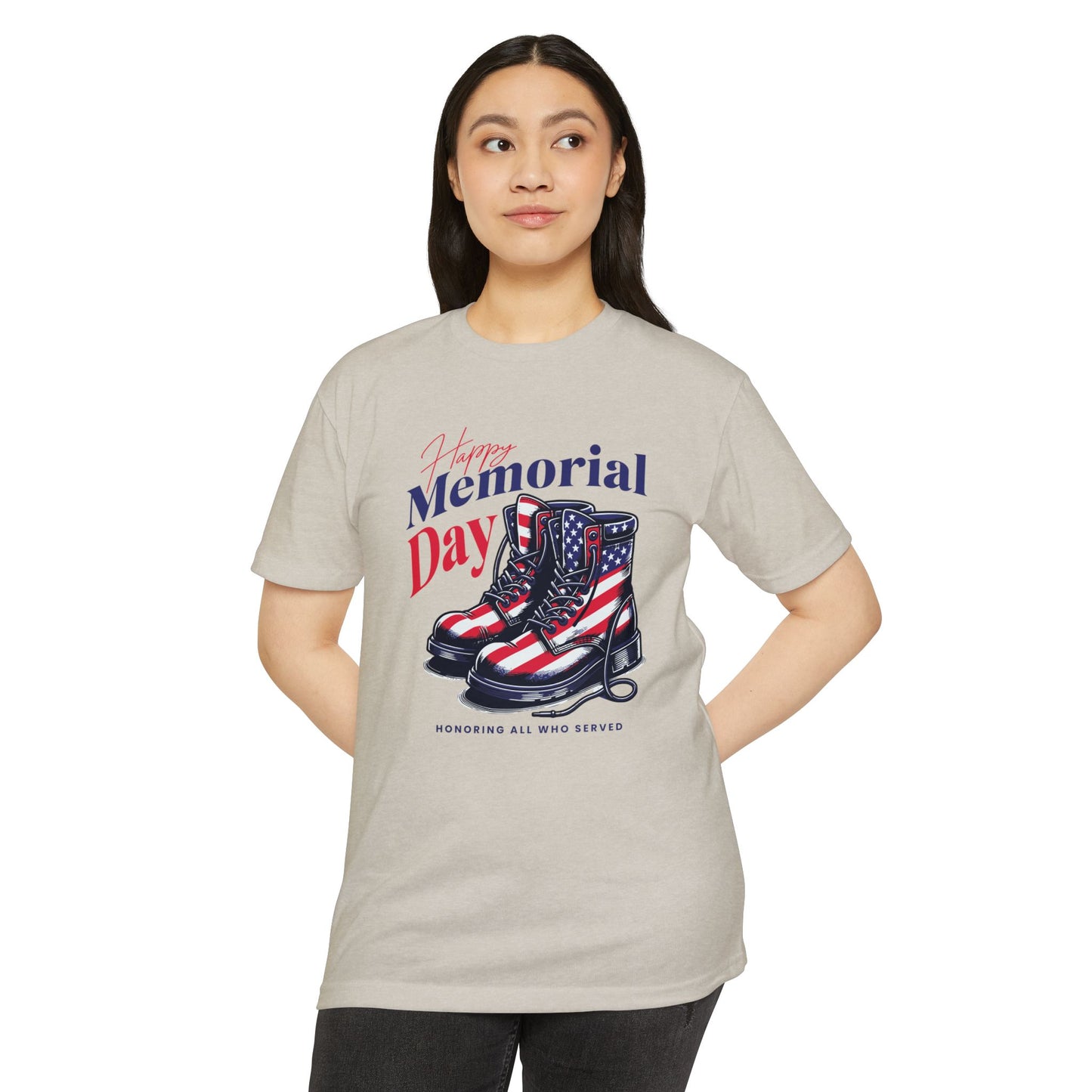 Memorial Day Flag Combat Boots T-Shirt – "Honoring All Who Served"