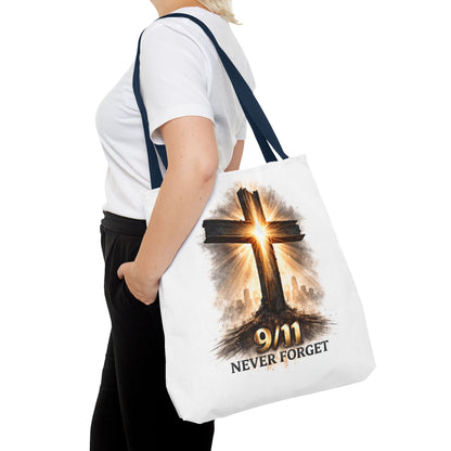 9/11 Never Forget Cross Memorial Tote Bag — Patriotic Remembrance Shopper