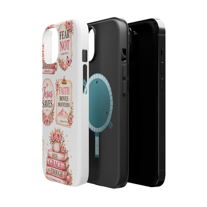 Christian Phone Case - "Fear Not, Faith Moves Mountains, Jesus Saves" Floral Magnetic Impact-Resistant Case
