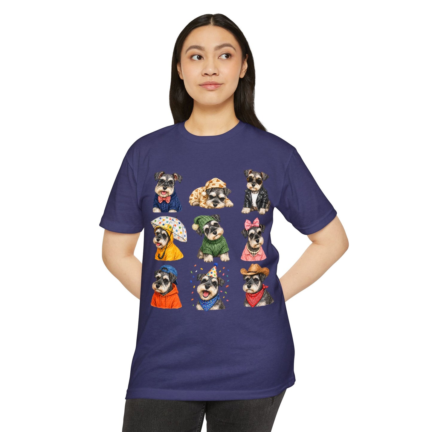 Schnauzer Crew Portrait T‑Shirt — Cute Dogs in Costumes Tee