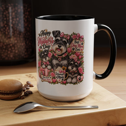 Mother's Day Schnauzer Coffee Mug — "Best Dog Mom Ever" Accent Mug (11/15oz)
