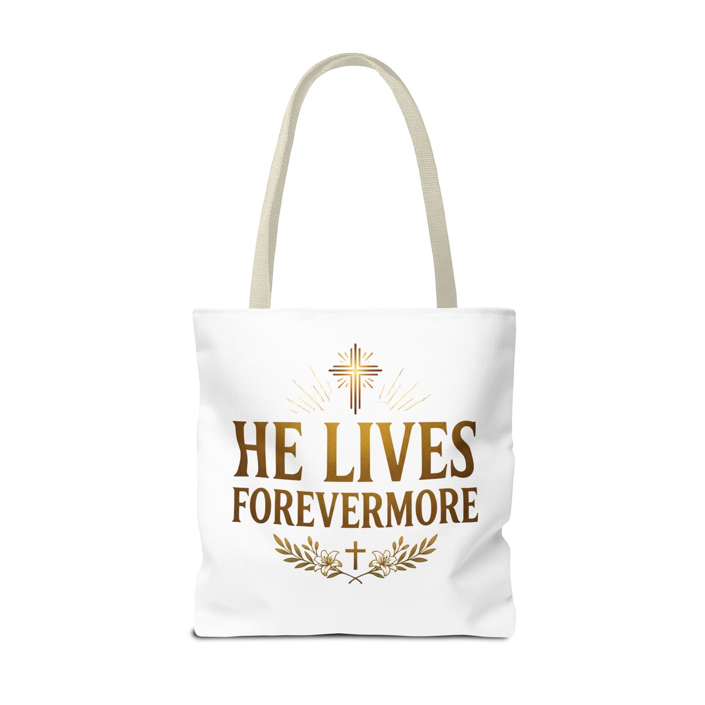 He Lives Forevermore Tote Bag – Christian Faith Cross Easter Canvas Tote