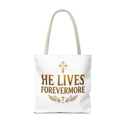 He Lives Forevermore Tote Bag – Christian Faith Cross Easter Canvas Tote