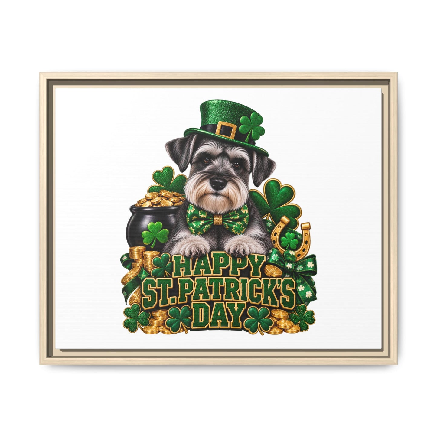 Happy St. Patrick’s Day Schnauzer Framed Canvas