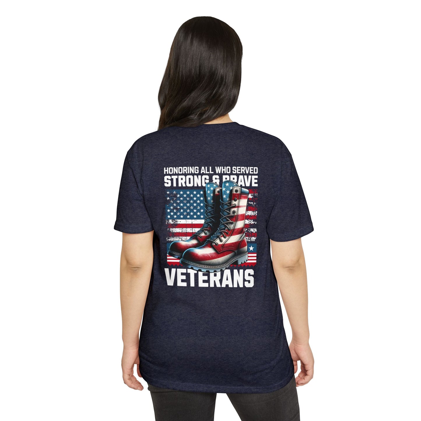 Veterans Tribute T-Shirt — "Honoring All Who Served" American Flag Boots
