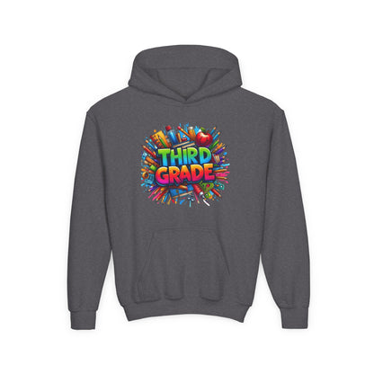 Third Grade Kids Hoodie — Colorful School Supplies Back-to-School Sweatshirt