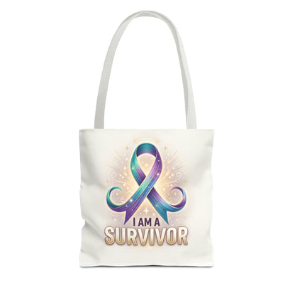 Survivor Ribbon Tote Bag - "I Am a Survivor" Awareness Reusable Shopper