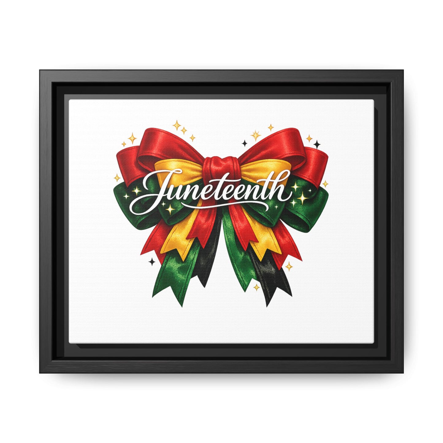 Juneteenth Framed Canvas Print – Festive Red, Green & Gold Ribbon Wall Art