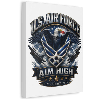 U.S. Air Force Aim High Stretched Canvas – Patriotic Eagle Military Wall Art