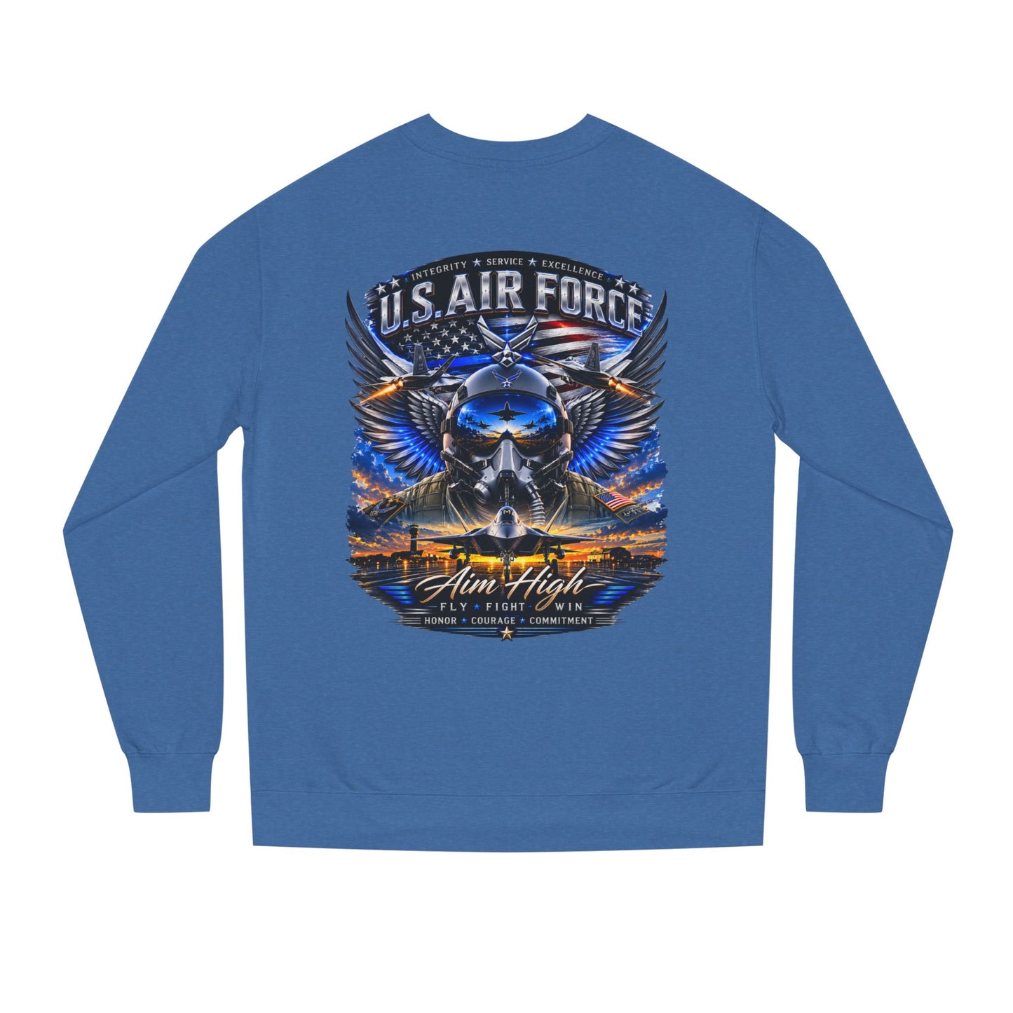 U.S. Air Force Crewneck Sweatshirt — "Aim High" Fighter Jet Graphic