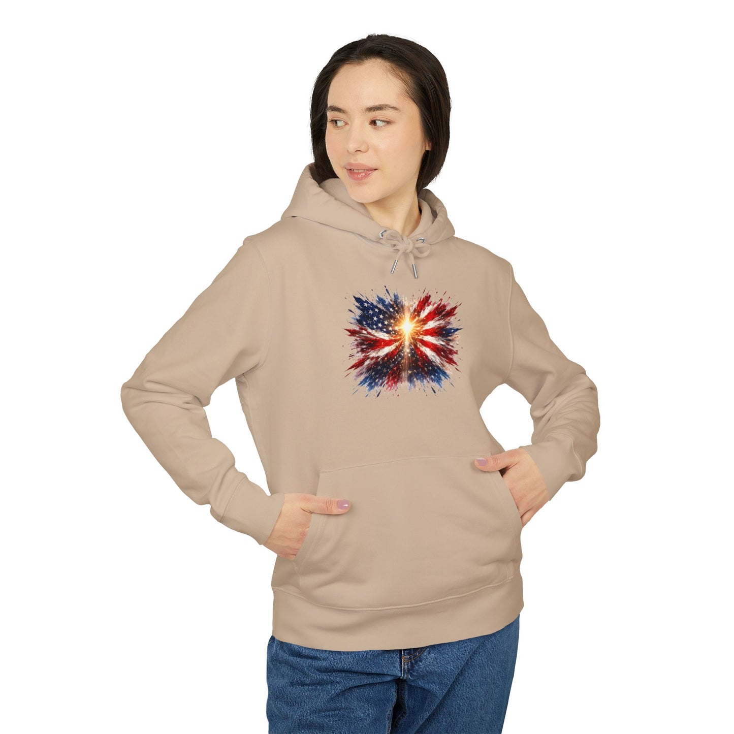 American Flag Explosion Hoodie — Patriotic Firework Pullover