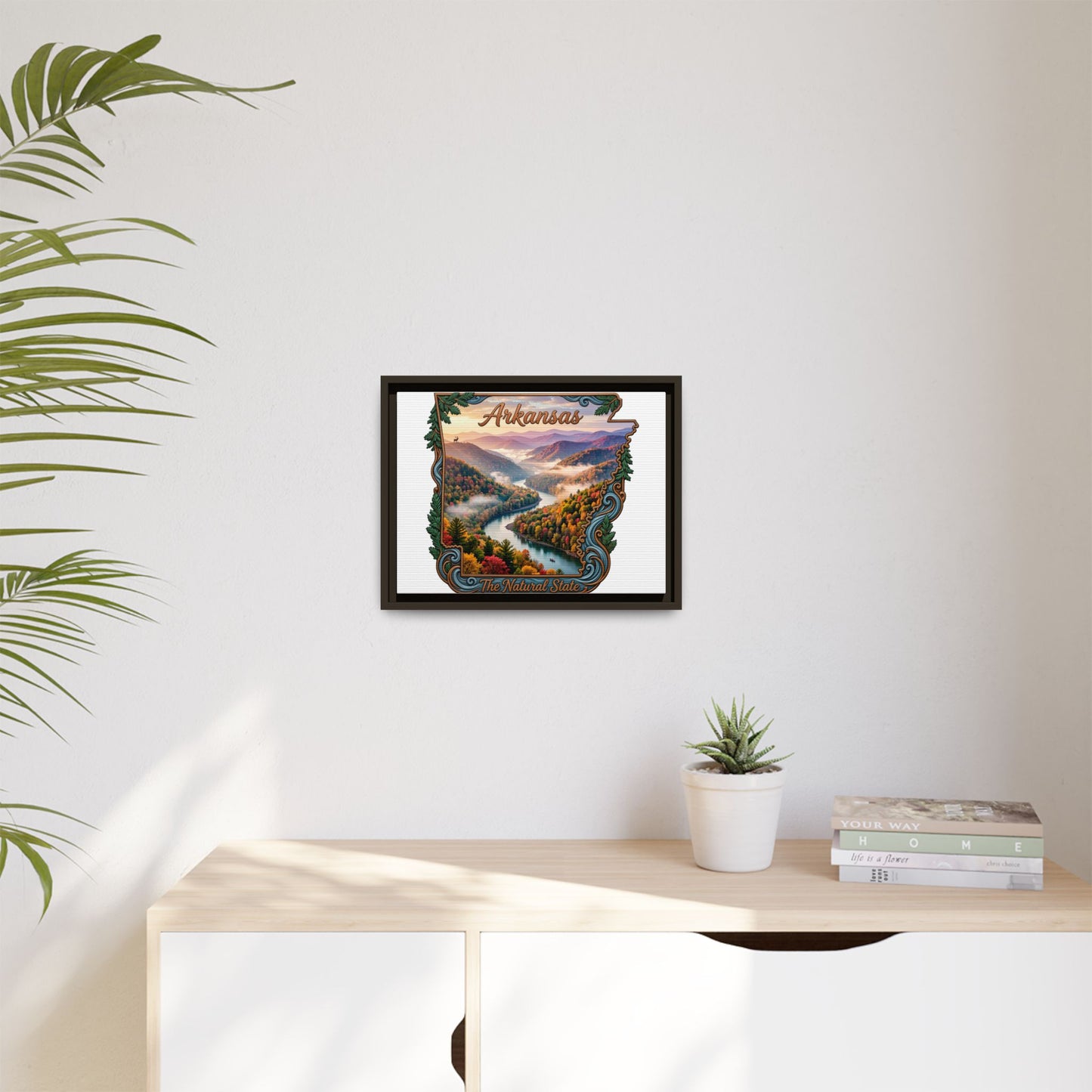 Arkansas Scenic State Map Canvas — "The Natural State" Framed Wall Art