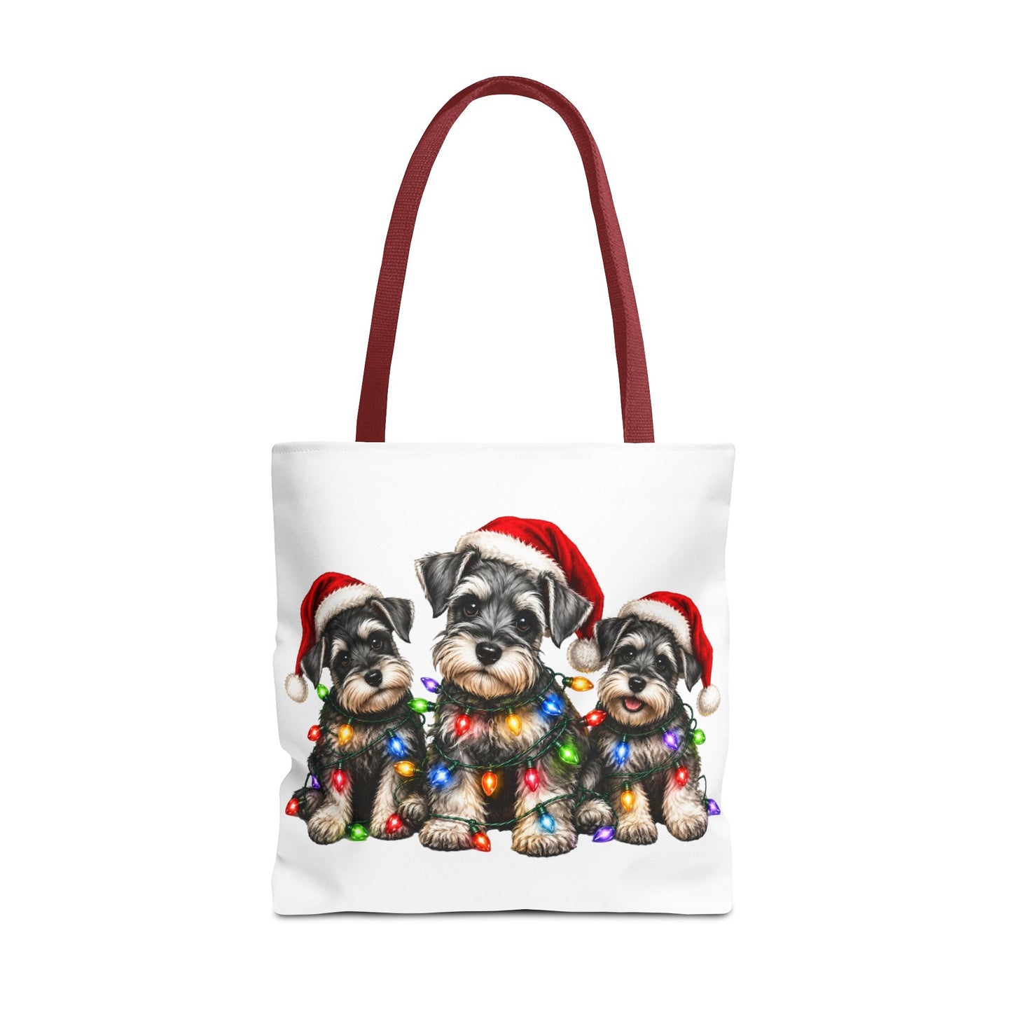 Christmas Schnauzer Tote Bag — Cute Puppies in Santa Hats & Holiday Lights