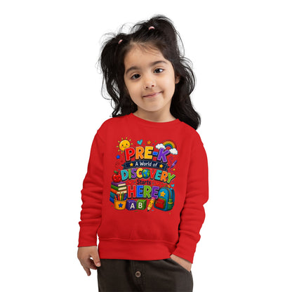 Pre-K Discovery Toddler Sweatshirt — "A World of Discovery Starts Here" Back-to-School