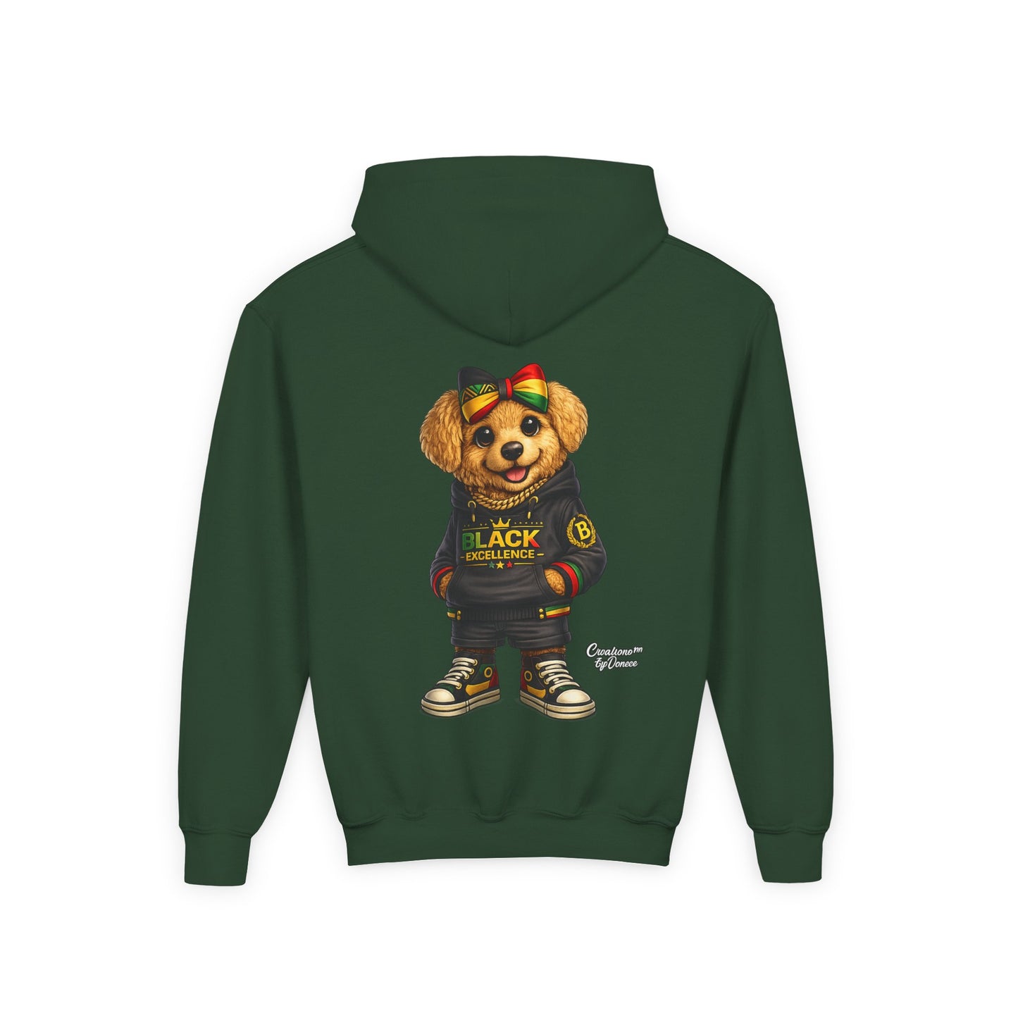 Youth Hoodie — Black Excellence Bear Graphic Sweatshirt (Kids)