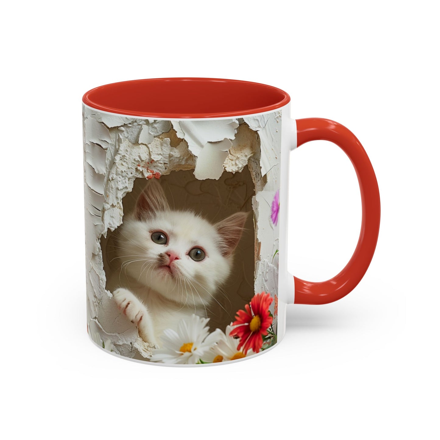 Peek-A-Boo Kitten Accent Coffee Mug — Cute Cat Floral Design (11/15oz)