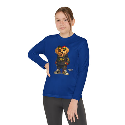 Youth Long Sleeve Tee — Trendy Bear Graphic "Black Excellence"
