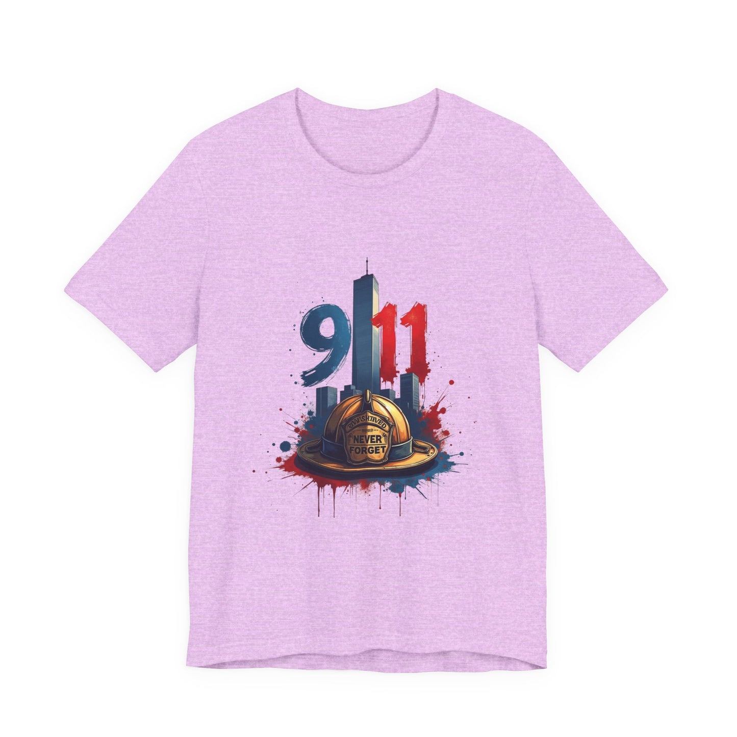9/11 Firefighter Memorial Tee — Tribute T-Shirt with Helmet & Twin Towers Design