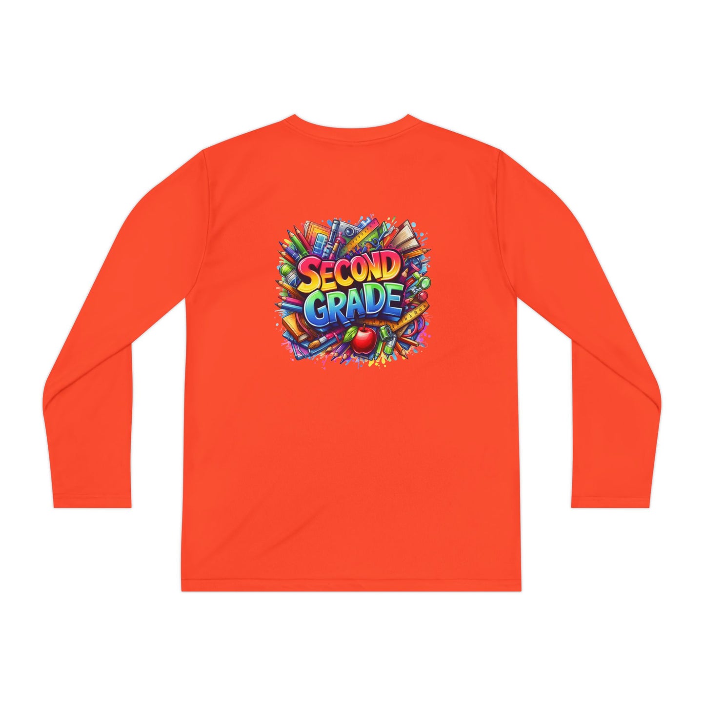 Second Grade Youth Long Sleeve Tee — Colorful School Supplies Back-to-School Shirt