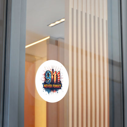 9/11 Never Forget Round Vinyl Sticker — Patriotic Memorial Decal