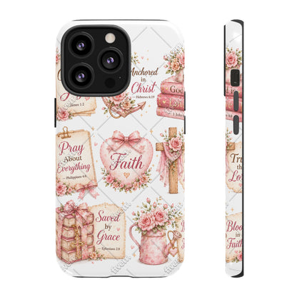 Faith Floral Phone Case – Christian Inspirational Scripture iPhone Cover (Choose Joy, Pray, Faith)