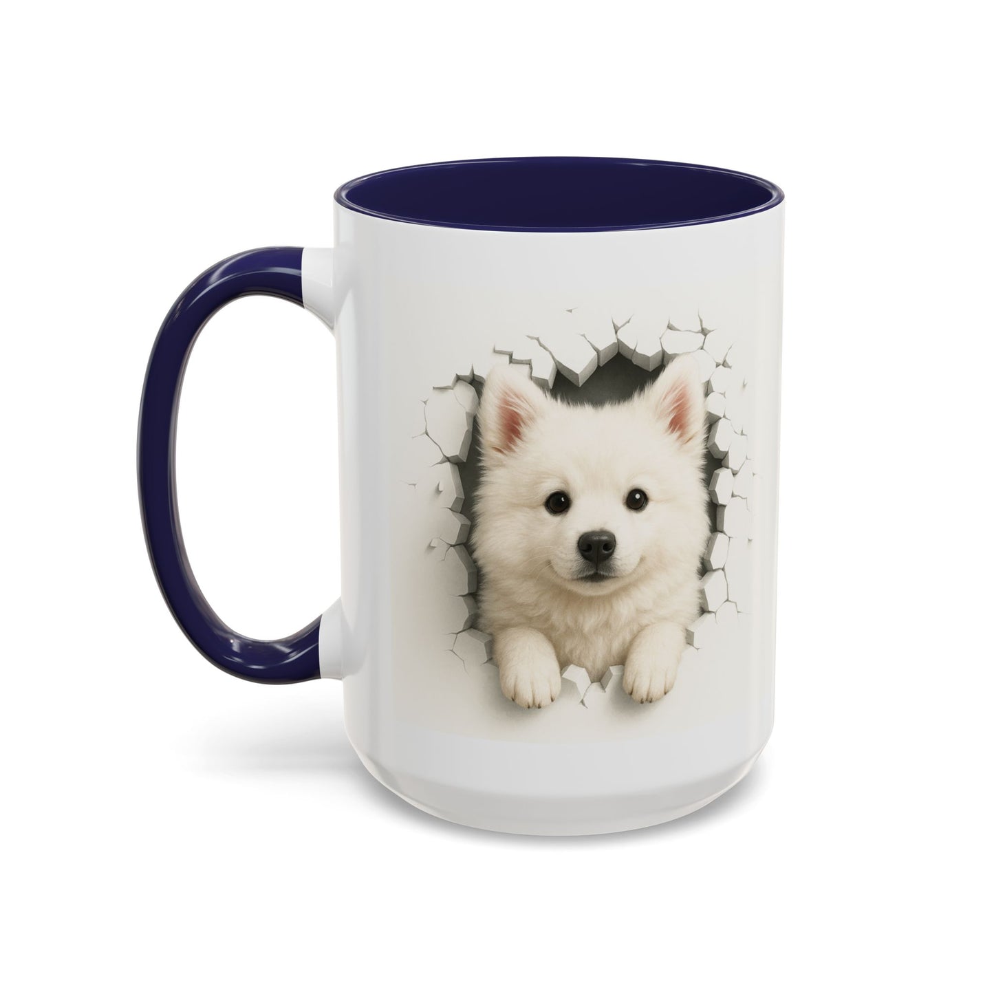 White Samoyed Puppy Accent Coffee Mug — Cute Dog Breakthrough Design (11/15 oz)