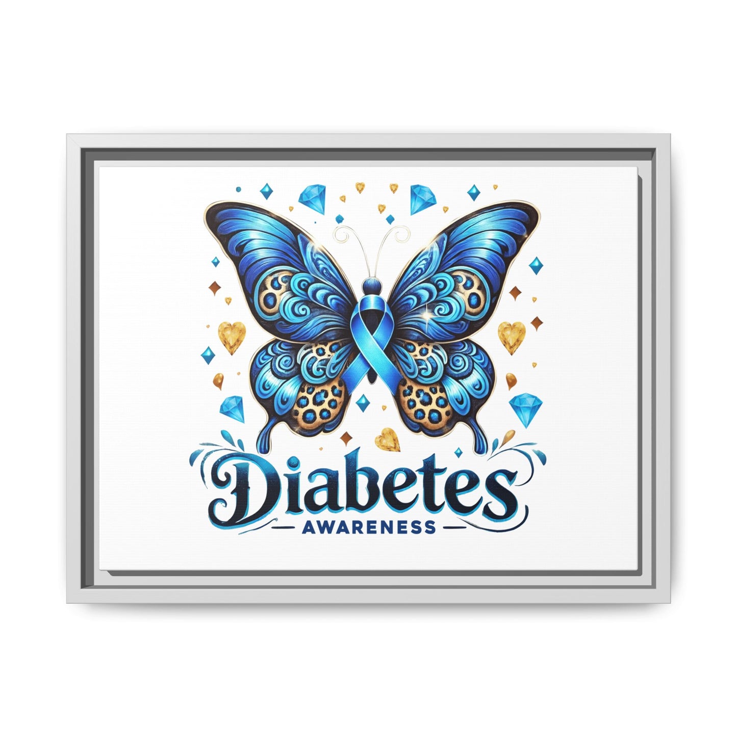 Diabetes Awareness Blue Ribbon Butterfly Matte Framed Canvas