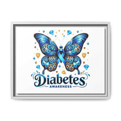 Diabetes Awareness Blue Ribbon Butterfly Matte Framed Canvas