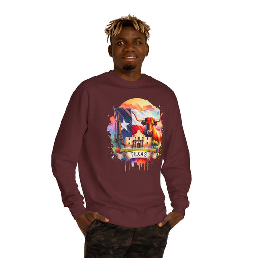 Texas Watercolor Flag Sweatshirt — Longhorn & Alamo Graphic